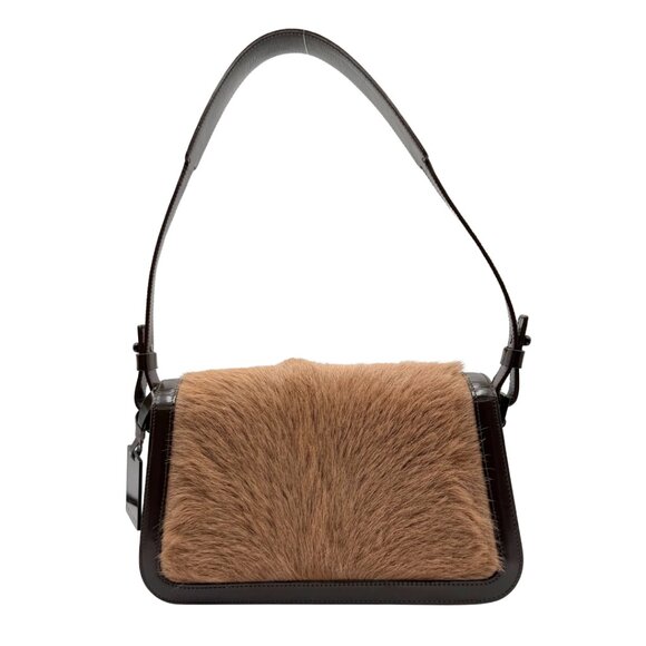 Vintage CELINE Fur and Chocolate Brown Patent Leather Shoulder Bag - Picture 2 of 10